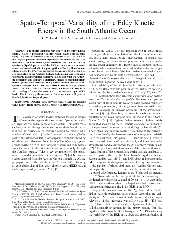 (PDF) Spatio-Temporal Variability of the Eddy Kinetic Energy in the ...