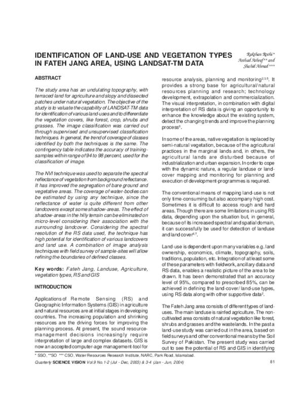 (PDF) Identification of Land-Use and Vegetation Types in Fateh Jang ...