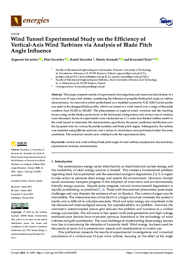 (PDF) Wind Tunnel Experimental Study on the Efficiency of Vertical-Axis ...