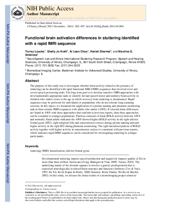 (PDF) Functional brain activation differences in stuttering identified ...