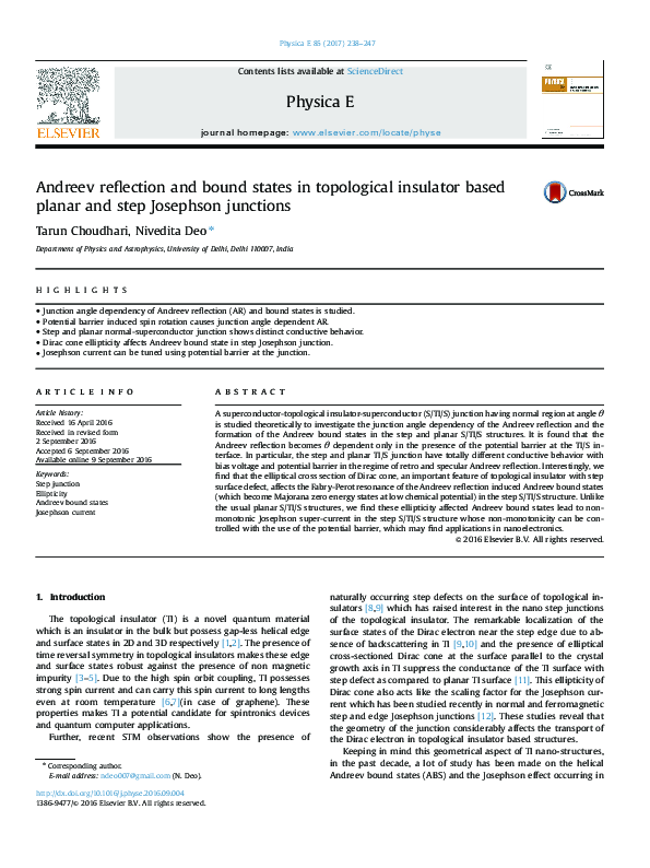 (PDF) Andreev reflection and bound states in topological insulator ...