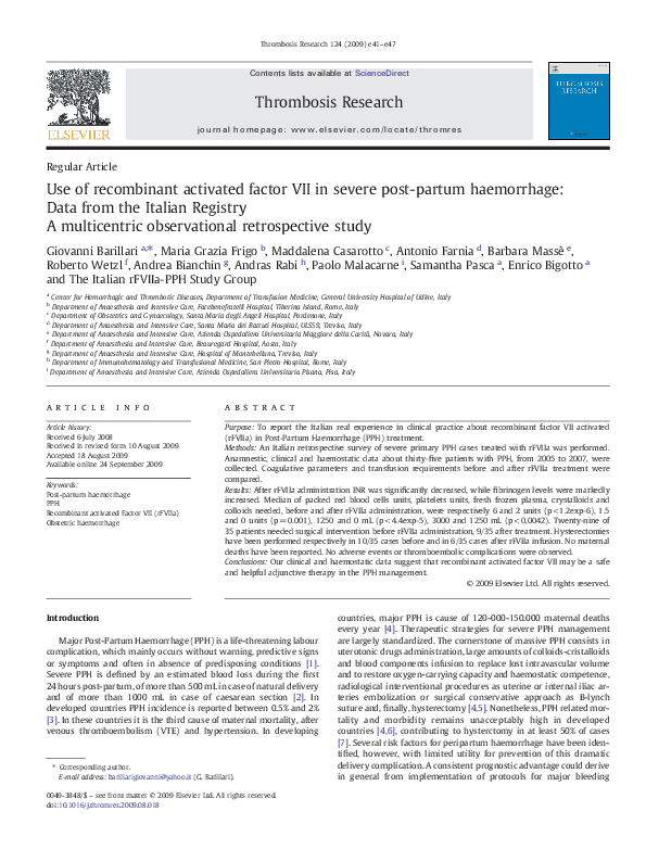 (PDF) Use of Recombinant Activated Factor VII in Severe Postpartum ...
