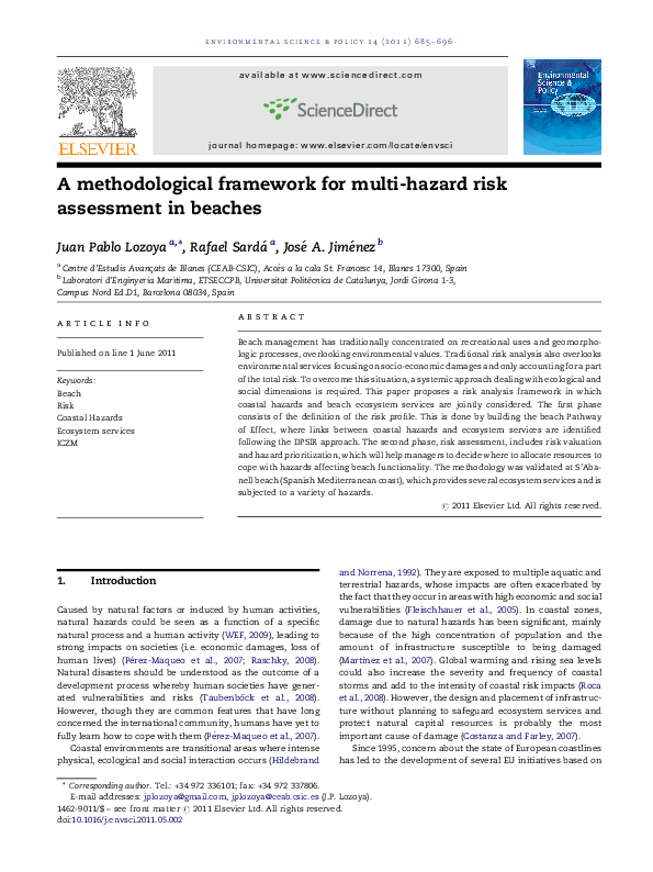 (PDF) A methodological framework for multi-hazard risk assessment in ...