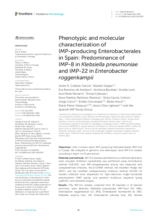 (PDF) Phenotypic and molecular characterization of IMP-producing ...