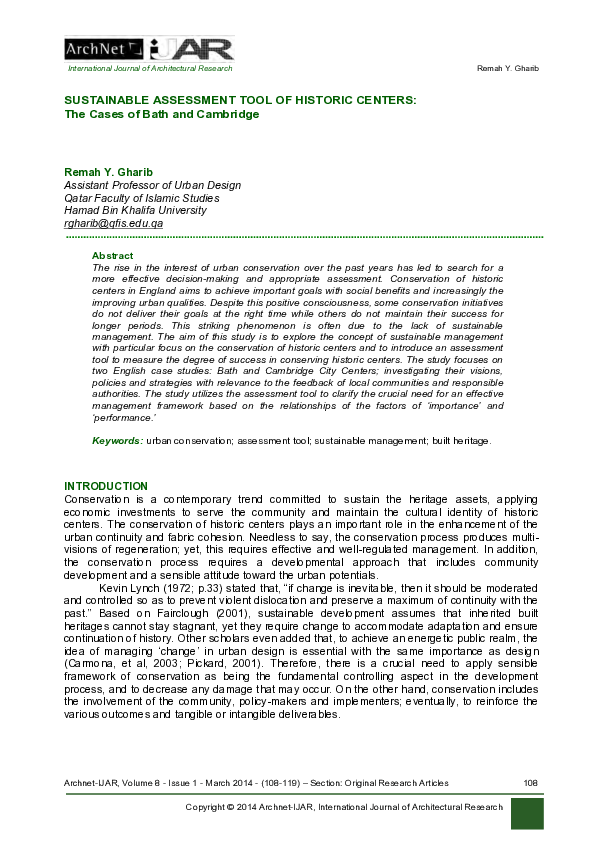 (PDF) Sustainable Assessment of Historic Centers