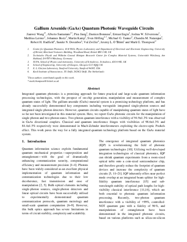 (PDF) Gallium arsenide (GaAs) quantum photonic waveguide circuits