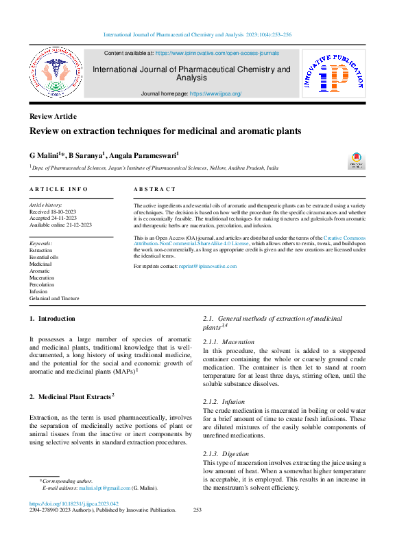 (PDF) Review on extraction techniques for medicinal and aromatic plants