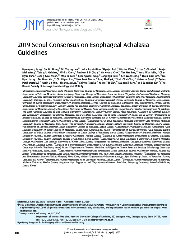 (PDF) 2019 Seoul Consensus on Esophageal Achalasia Guidelines