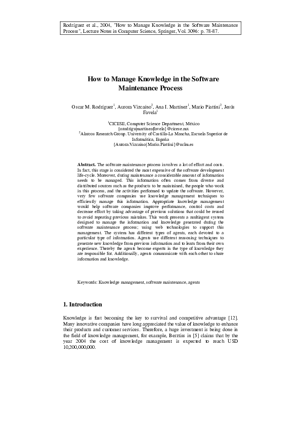 (PDF) How to Manage Knowledge in the Software Maintenance Process