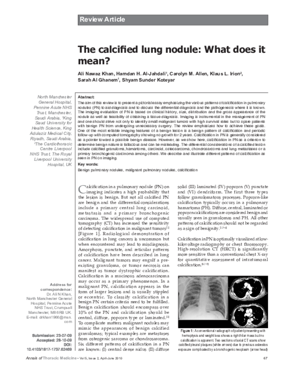 (PDF) The calcified lung nodule What does it mean? sarah ghanem