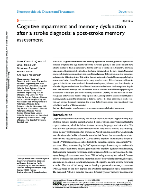 (PDF) Cognitive impairment and memory dysfunction after a stroke ...