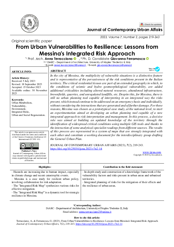 (PDF) From Urban Vulnerabilities to Resilience: Lessons from Messina's ...