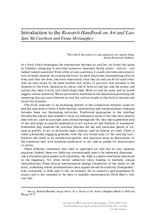 (PDF) Introduction to the Research Handbook on Art and Law