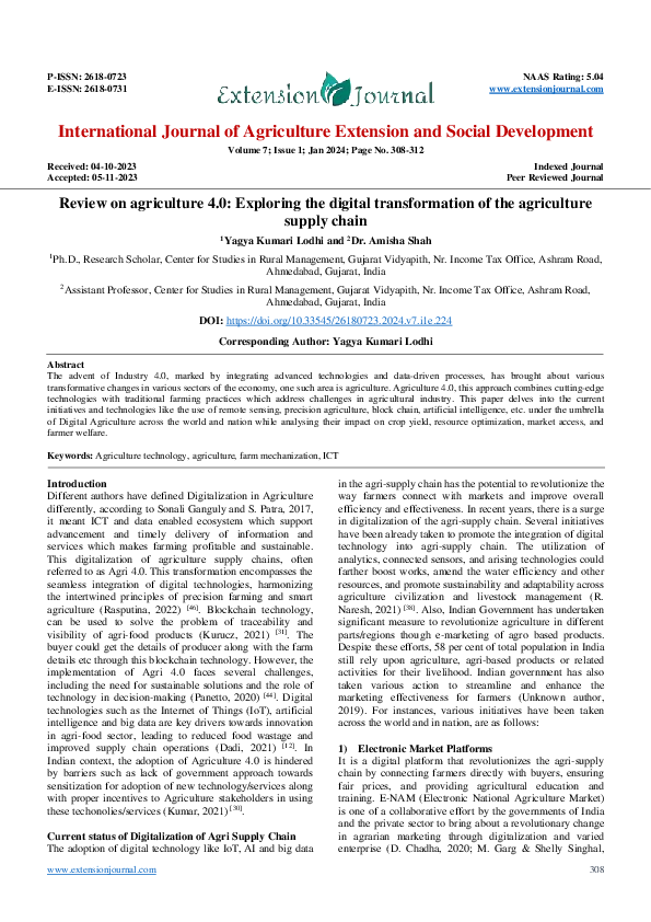 (PDF) Review on agriculture 4.0: Exploring the digital transformation ...