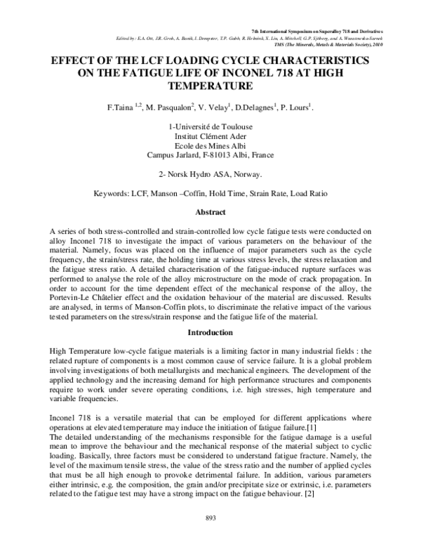 (PDF) Effect of the LCF Loading Cycle Characteristics on the Fatigue ...