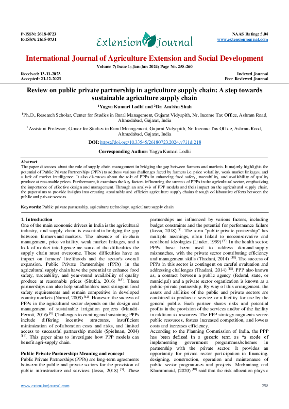 (PDF) Review on public private partnership in agriculture supply chain ...