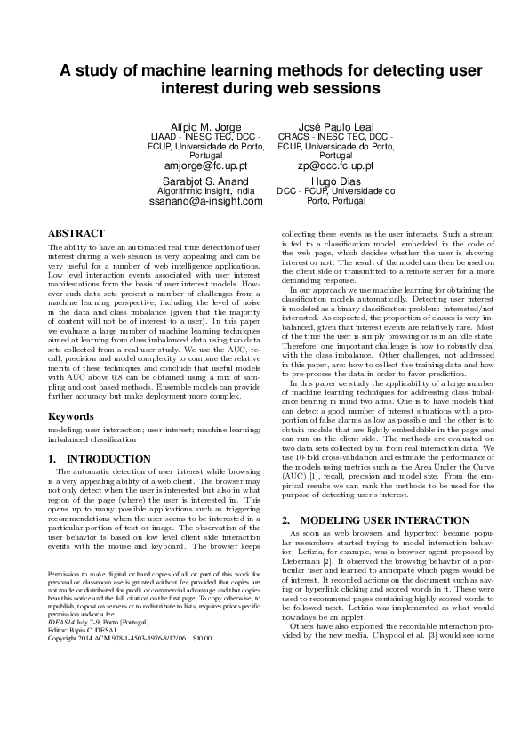 (PDF) A study of machine learning methods for detecting user interest ...