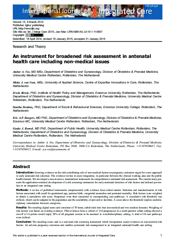 (PDF) An instrument for broadened risk assessment in antenatal health ...