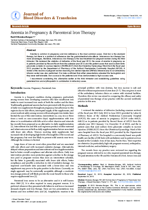 (PDF) Anemia in pregnancy & parenteral iron therapy