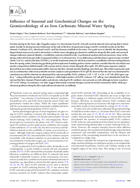 (PDF) Influence of Seasonal and Geochemical Changes on the ...