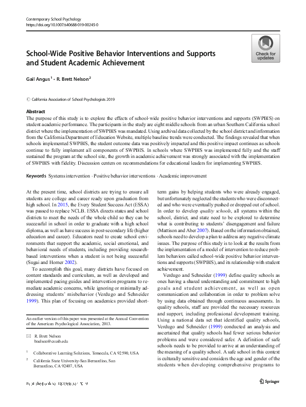 (PDF) School-Wide Positive Behavior Interventions and Supports ...