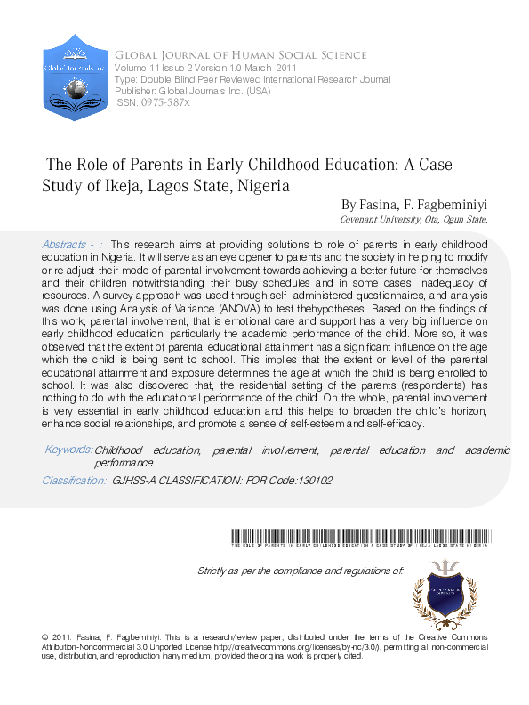 (PDF) The Role of Parents in Early Childhood Education: A case Study of ...