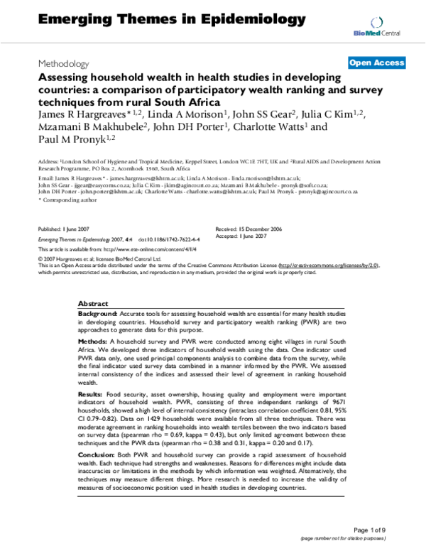 (PDF) Assessing household wealth in health studies in developing ...