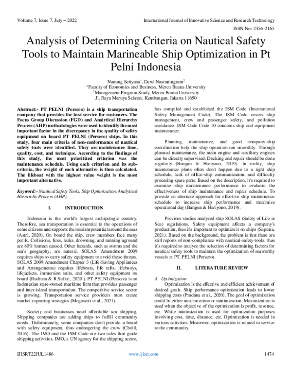 (PDF) Analysis of Determining Criteria on Nautical Safety Tools to ...