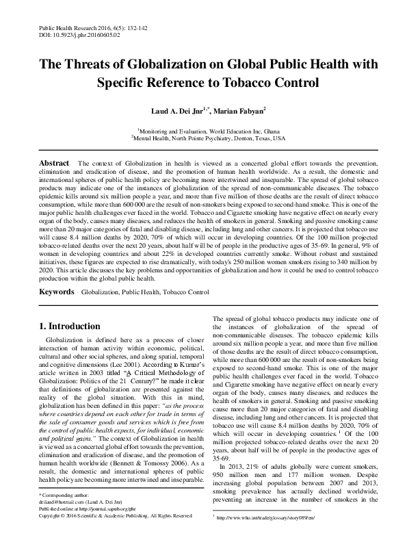 (PDF) The Threats of Globalization on Global Public Health with ...