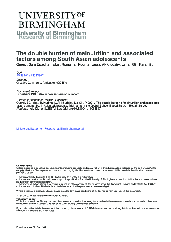 (PDF) University of Birmingham The double burden of malnutrition and ...