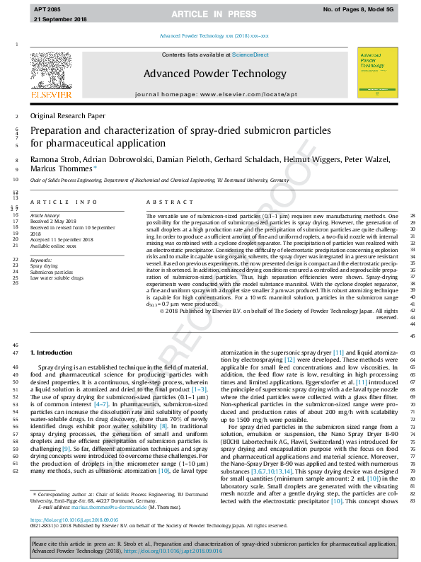 (PDF) Preparation and characterization of spray-dried submicron ...