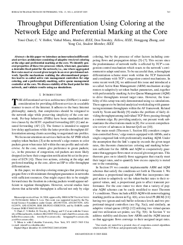 (PDF) Throughput differentiation using coloring at the network edge and ...
