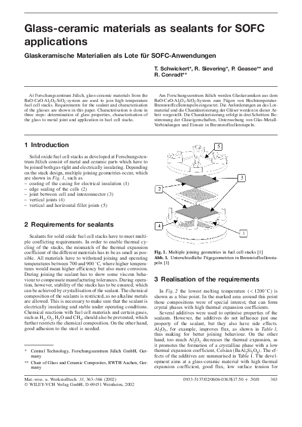 (PDF) Glass-ceramic materials as sealants for SOFC applications