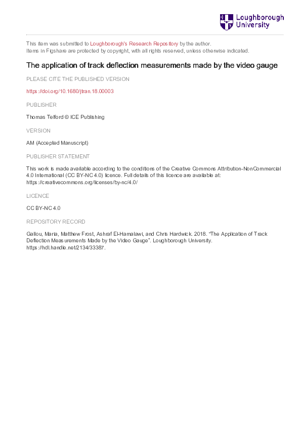 (PDF) The application of track deflection measurements made by video gauge