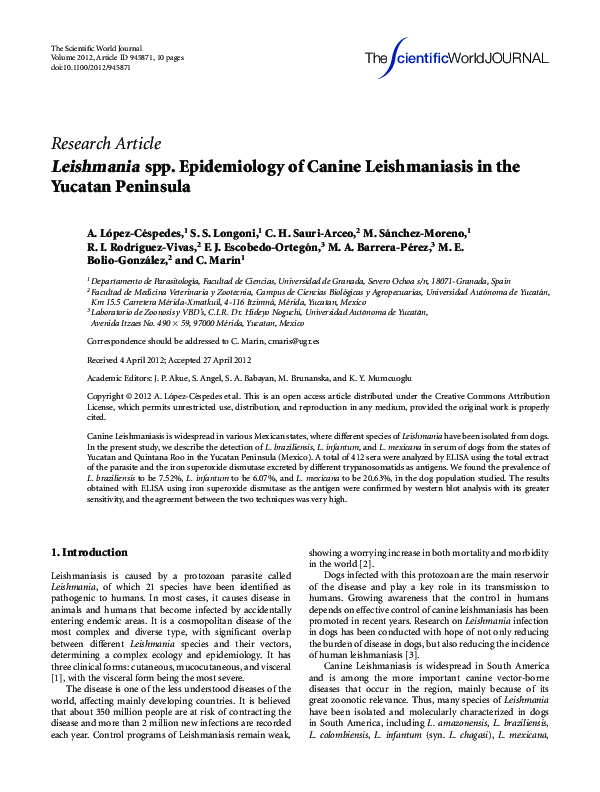 (PDF) Leishmaniaspp. Epidemiology of Canine Leishmaniasis in the ...