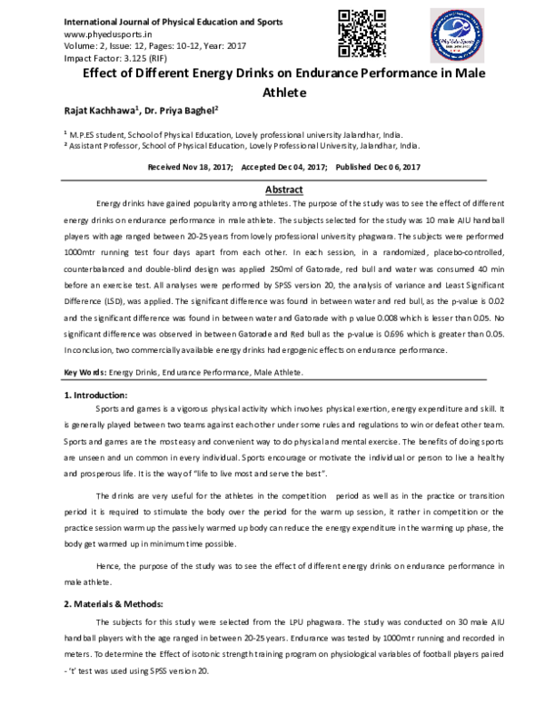 (PDF) Effect of Different Energy Drinks on Endurance Performance in ...