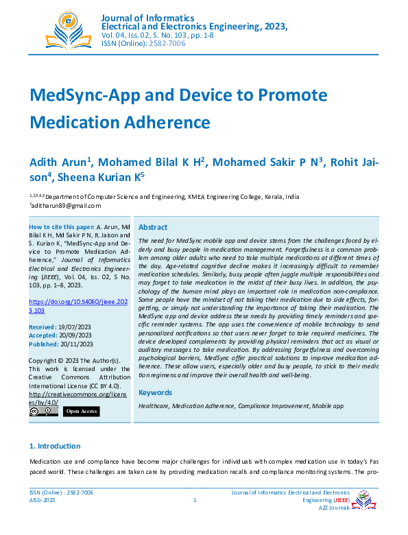 (PDF) MedSync-App and Device to Promote Medication Adherence