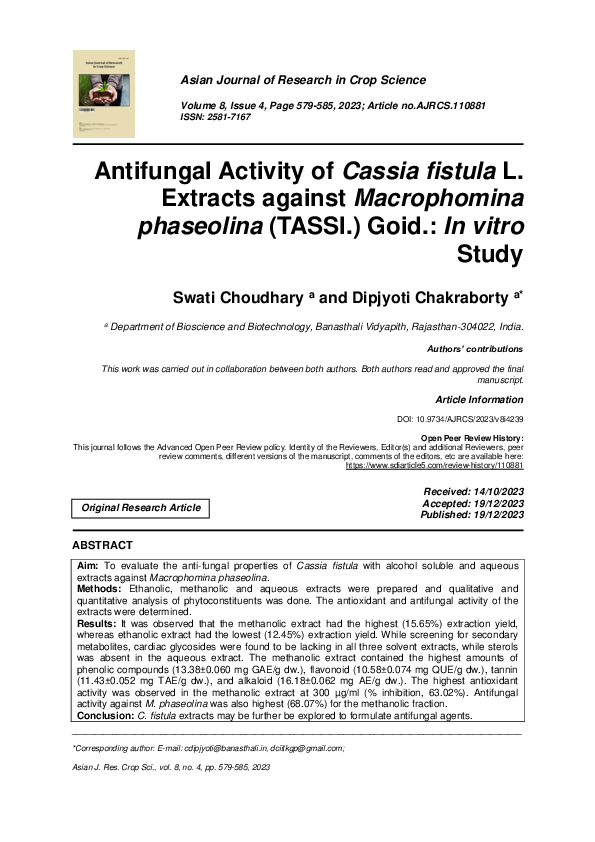(PDF) Antifungal Activity of Cassia fistula L. Extracts against ...