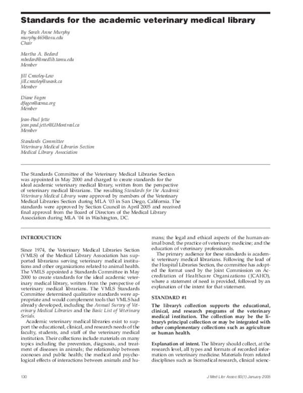 (PDF) Standards for the academic veterinary medical library