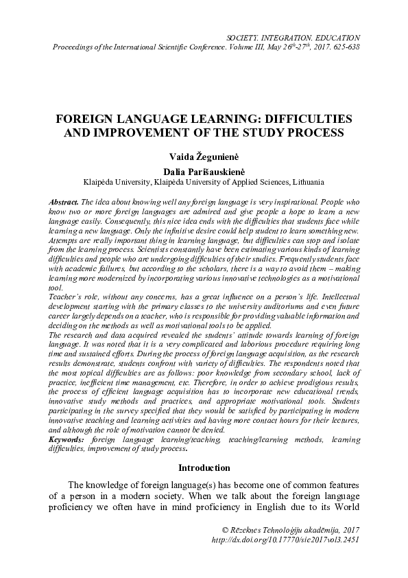 (PDF) Foreign Language Learning: Difficulties and Improvement of the ...