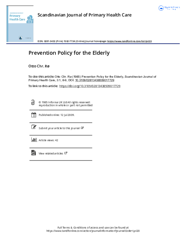 (PDF) Prevention Policy for the Elderly