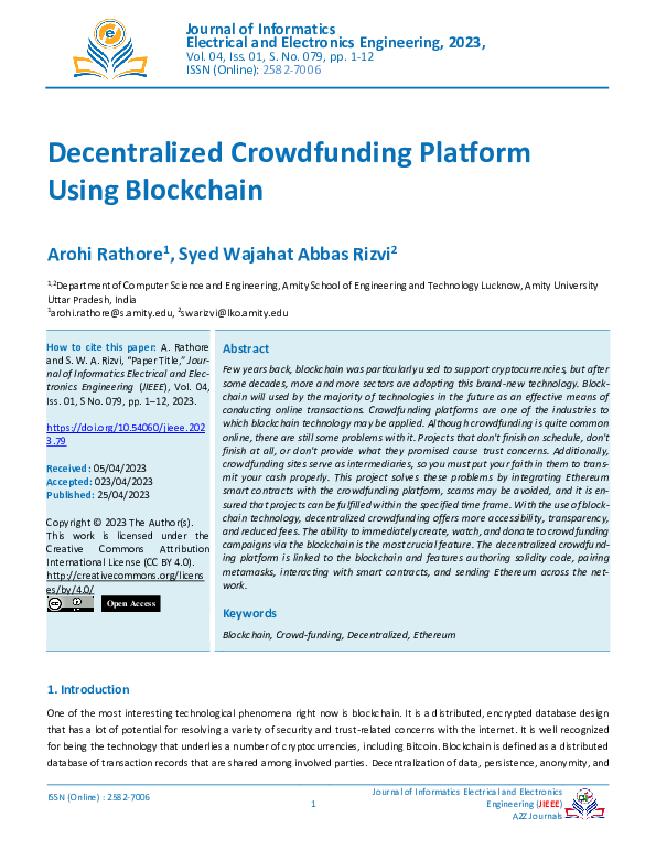 (PDF) Decentralized Crowdfunding Platform Using Blockchain