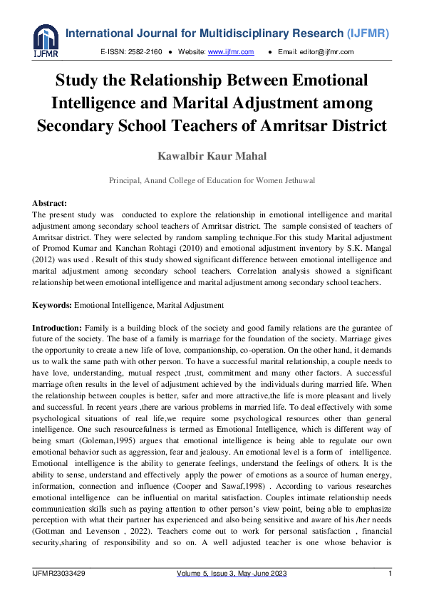 (PDF) Study the relationship between emotional intelligence and ...