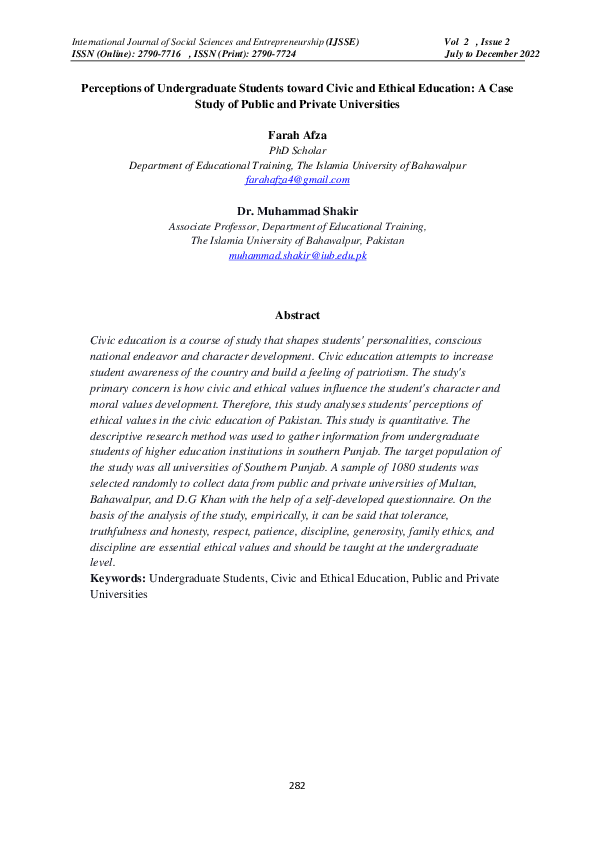 (PDF) Perceptions of Undergraduate Students toward Civic and Ethical ...