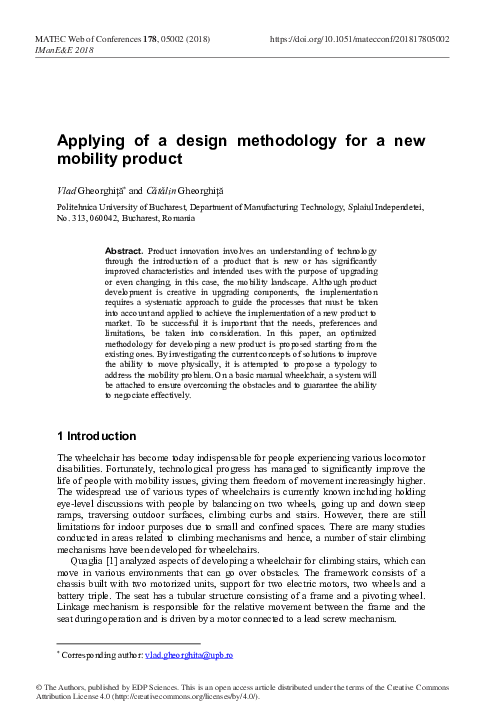 (PDF) Applying of a design methodology for a new mobility product