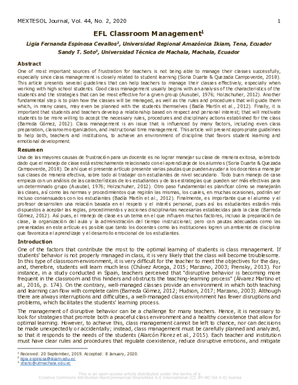 Pdf Efl Classroom Management