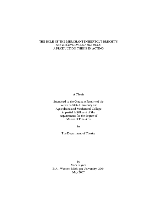(PDF) The role of the merchant in Bertolt Brecht's The Exception and ...