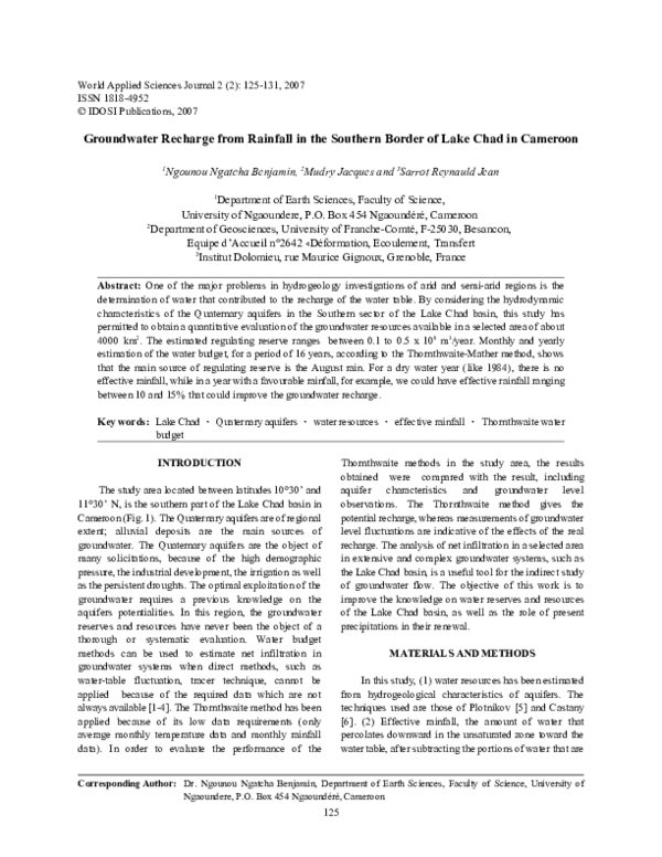 (PDF) Groundwater Recharge from Rainfall in the Southern Border of Lake ...