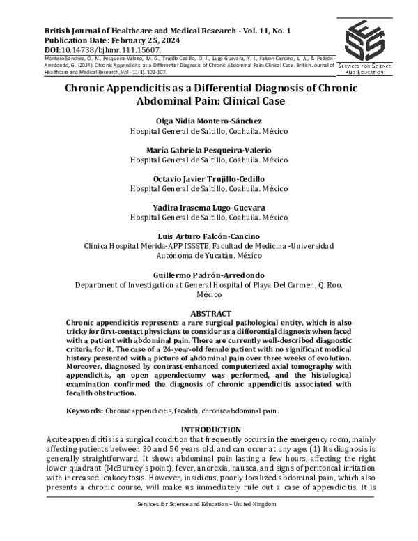 (PDF) Chronic Appendicitis as a Differential Diagnosis of Chronic ...