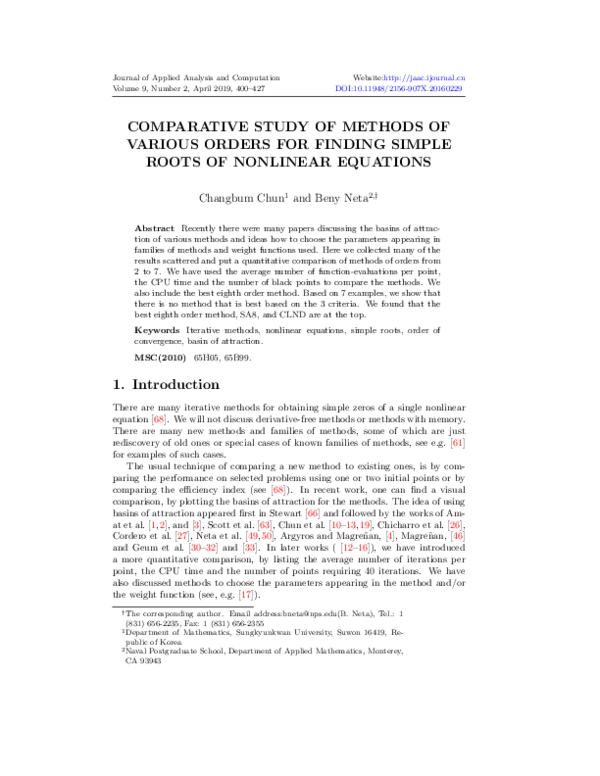 (PDF) Comparative Study of Methods of Various Orders for Finding Simple ...